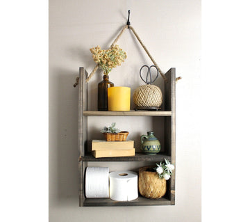 Rustic Wooden Bathroom Shelves: Farmhouse Rope Shelf, Hanging 3-Tier Organizer for Over Toilet Storage