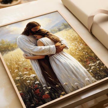 Framed Healing Embrace Print, Jesus Holding Women, Healing Biblical Art, Spiritual Christian Artwork, Modern Christian decor