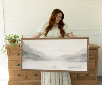 Jesus Leaves the 99 Art Framed Print Minimalist Neutral Painting ( Grey)