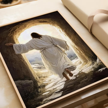 Jesus resurrection print, He is risen artwork, Biblical wall art, Modern christian decor, Easter painting, Christ leaving the tomb
