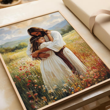 Framed Healing Embrace Print, Jesus Holding Girl, Healing Biblical Art, Spiritual Christian Artwork, Modern Christian decor
