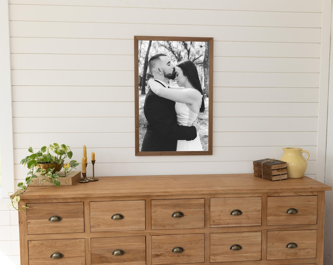 Personalized Wooden Frame Photo Sign, Custom Wedding Photo Print, Family Portrait Print, Rustic Wall Decor, First Wedding Anniversary Gift