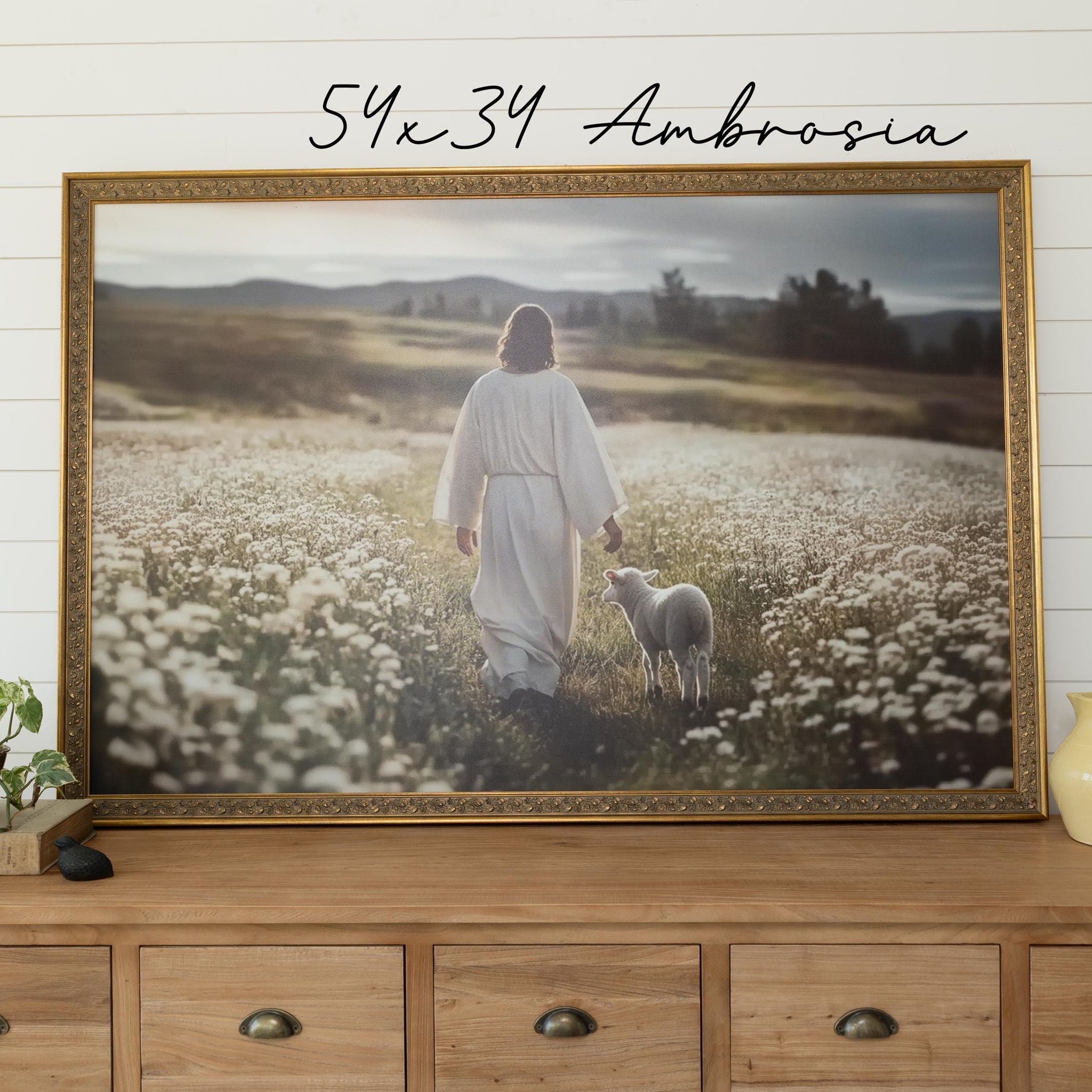 Framed Jesus and Lamb Print, He is Risen  Biblical Art, Christian Artwork, Modern Christian decor, Spiritual Christian Art Work