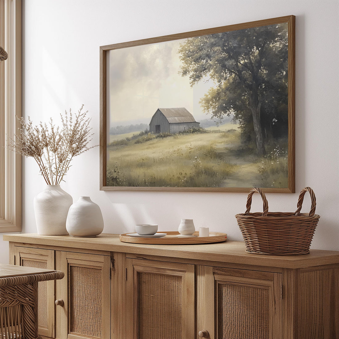 Vintage Farmhouse Art Wall Decor Country Style Home Accent Piece Display Kitchen Wall Rustic Print Landscape Scene Pastoral View Cottage