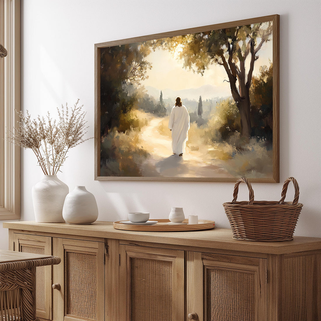Modern Christian Wall Art, Prayer Walk , Jesus on The Road, Religious Art, Jesus Art, Christ and Sheep, Oil Painting