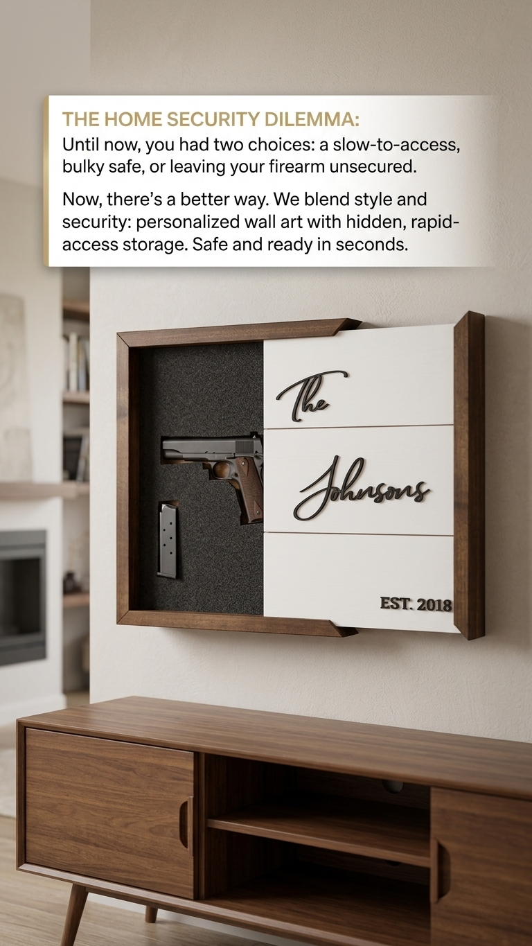 Two framed concealment boxes with 'The Smiths' and 'EST. 2017' on a wooden surface.