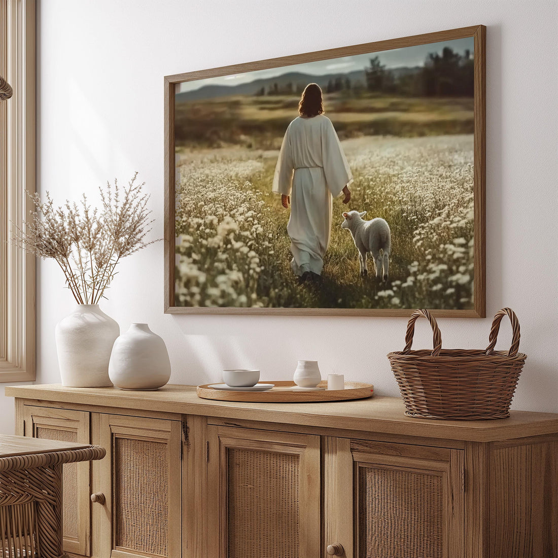 Framed Jesus and Lamb Print, He is Risen  Biblical Art, Christian Artwork, Modern Christian decor, Spiritual Christian Art Work