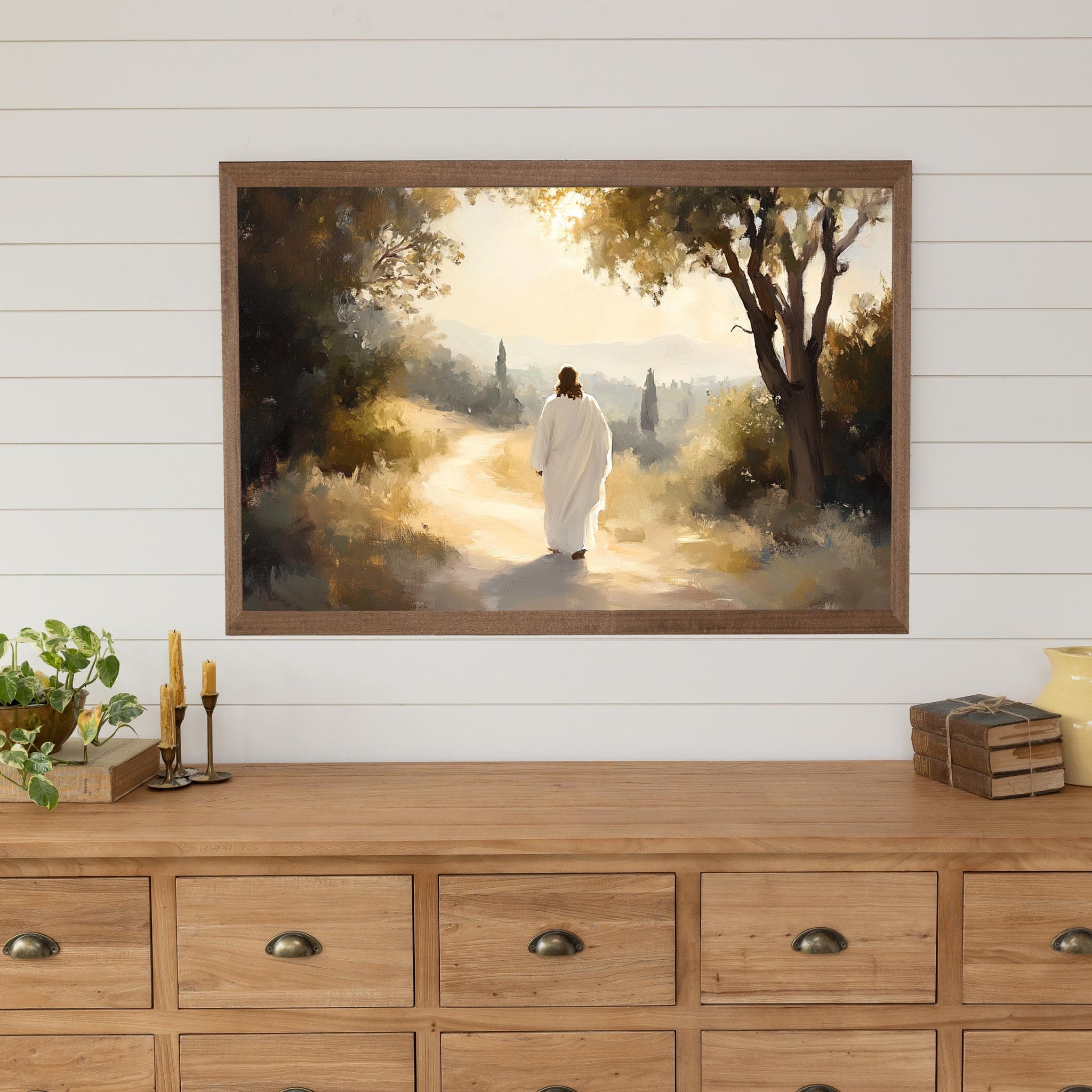 Modern Christian Wall Art, Prayer Walk , Jesus on The Road, Religious Art, Jesus Art, Christ and Sheep, Oil Painting