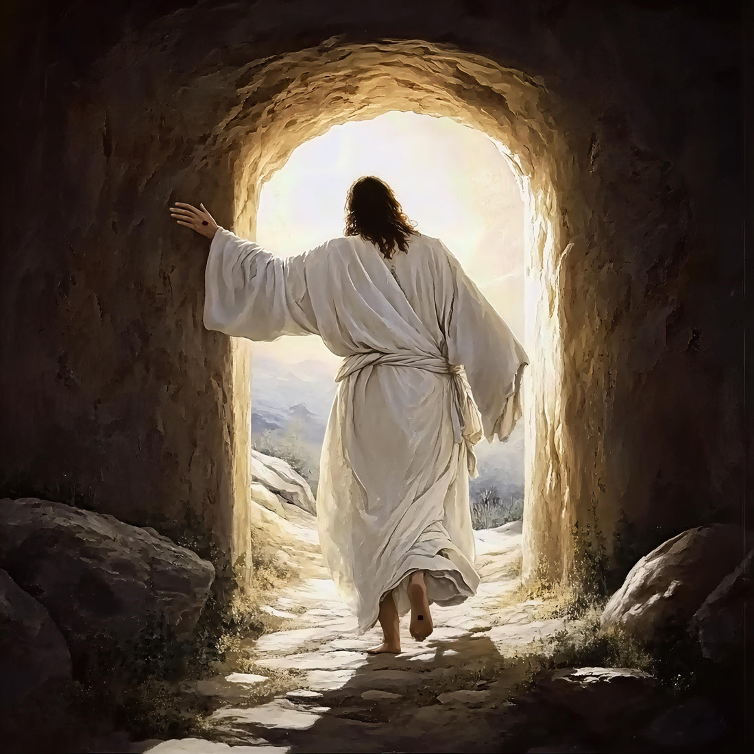 Jesus resurrection print, He is risen artwork, Biblical wall art, Modern christian decor, Easter painting, Christ leaving the tomb