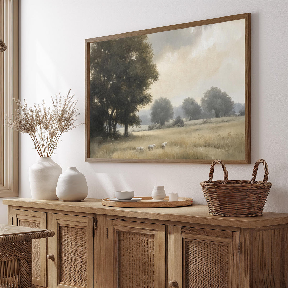 Vintage Farmhouse Art Wall Decor Country Style Home Accent Piece Display Kitchen Wall Rustic Print Landscape Scene Pastoral View Cottage